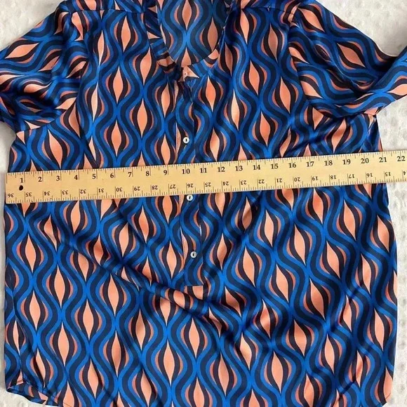 Gallery Navy Retro Style Long Sleeves Printed Pattern Blouse UK 14 - Picture 2 of 7